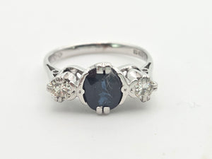 6098 Vintage:18ct White Gold French Blue Sapphire Full Cut Diamonds Ring- From 1976