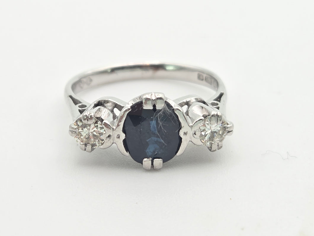 6098 Vintage:18ct White Gold French Blue Sapphire Full Cut Diamonds Ring- From 1976