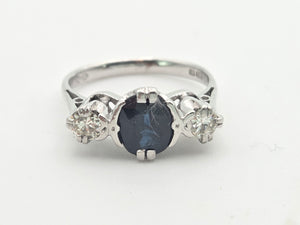 6098 Vintage:18ct White Gold French Blue Sapphire Full Cut Diamonds Ring- From 1976