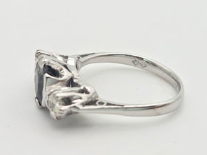 6098 Vintage:18ct White Gold French Blue Sapphire Full Cut Diamonds Ring- From 1976