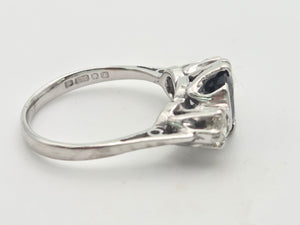 6098 Vintage:18ct White Gold French Blue Sapphire Full Cut Diamonds Ring- From 1976