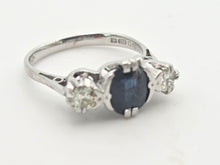 Load image into Gallery viewer, 6098 Vintage:18ct White Gold French Blue Sapphire Full Cut Diamonds Ring- From 1976
