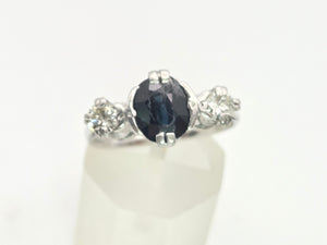 6098 Vintage:18ct White Gold French Blue Sapphire Full Cut Diamonds Ring- From 1976