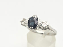 Load image into Gallery viewer, 6098 Vintage:18ct White Gold French Blue Sapphire Full Cut Diamonds Ring- From 1976
