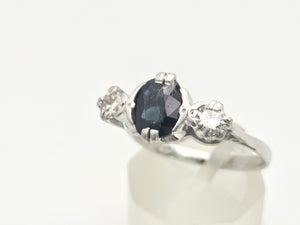 6098 Vintage:18ct White Gold French Blue Sapphire Full Cut Diamonds Ring- From 1976