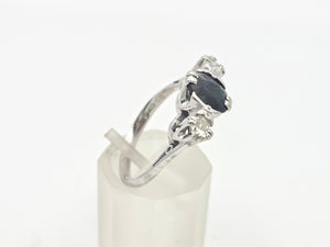6098 Vintage:18ct White Gold French Blue Sapphire Full Cut Diamonds Ring- From 1976