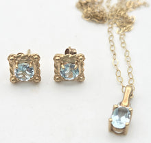 Load image into Gallery viewer, 1118 Vintage: Petite 9ct Gold Swiss Blue Topaz Necklace, Pendant, Earrings Set
