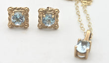 Load image into Gallery viewer, 1118 Vintage: Petite 9ct Gold Swiss Blue Topaz Necklace, Pendant, Earrings Set
