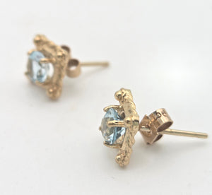 1118 Vintage: Petite 9ct Gold Swiss Blue Topaz Necklace, Pendant, Earrings Set