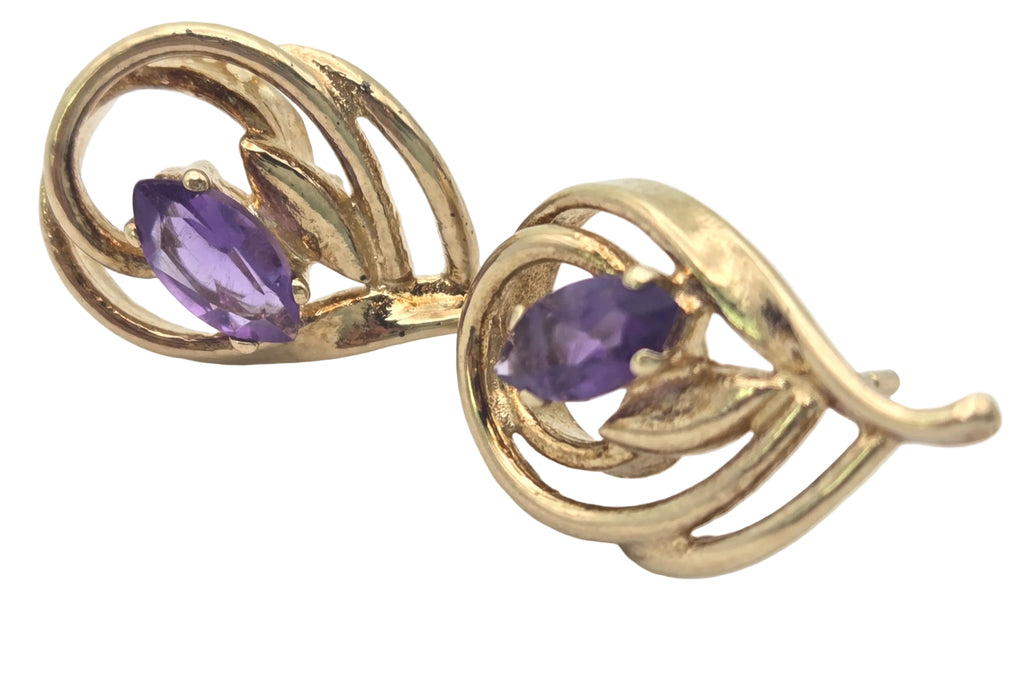 2209 Vintage: 9ct Gold Openwork Amethyst Stud Earrings