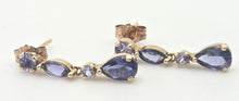 Load image into Gallery viewer, 2214 Vintage: 9ct Gold Iolite &amp; Tanzanite Drop Stud Earrings
