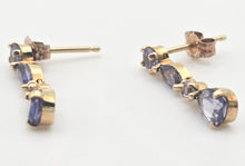 Load image into Gallery viewer, 2214 Vintage: 9ct Gold Iolite &amp; Tanzanite Drop Stud Earrings
