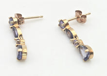 Load image into Gallery viewer, 2214 Vintage: 9ct Gold Iolite &amp; Tanzanite Drop Stud Earrings
