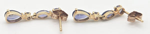 2214 Vintage: 9ct Gold Iolite & Tanzanite Drop Stud Earrings