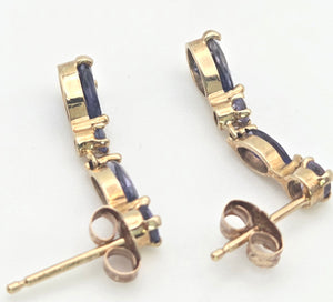 2214 Vintage: 9ct Gold Iolite & Tanzanite Drop Stud Earrings