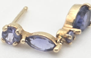 2214 Vintage: 9ct Gold Iolite & Tanzanite Drop Stud Earrings