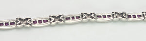 2221 Vintage: 18ct White Gold Princess Cut Rubies Link Bracelet (18.5cm)