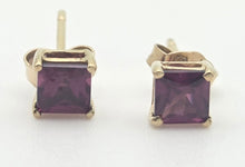 Load image into Gallery viewer, Vintage: Petite 9ct Gold Princess Cut Almandine Garnet Stud Earrings
