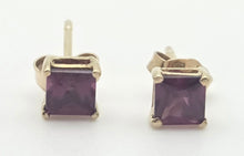 Load image into Gallery viewer, Vintage: Petite 9ct Gold Princess Cut Almandine Garnet Stud Earrings
