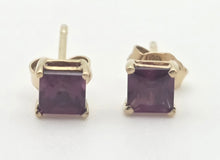 Load image into Gallery viewer, Vintage: Petite 9ct Gold Princess Cut Almandine Garnet Stud Earrings
