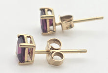 Load image into Gallery viewer, Vintage: Petite 9ct Gold Princess Cut Almandine Garnet Stud Earrings
