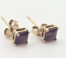 Load image into Gallery viewer, Vintage: Petite 9ct Gold Princess Cut Almandine Garnet Stud Earrings
