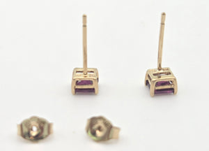 Vintage: Petite 9ct Gold Princess Cut Almandine Garnet Stud Earrings