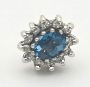 2260 Vintage: 9ct Gold Blue Topaz 24 Natural Diamonds Stud Earrings