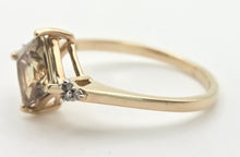 Load image into Gallery viewer, 2223 Vintage: 9ct Gold Square Cut Peridot 6 Natural Diamonds Dress Ring
