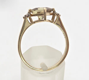 2223 Vintage: 9ct Gold Square Cut Peridot 6 Natural Diamonds Dress Ring