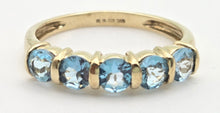 Load image into Gallery viewer, 2230 Vintage: 9ct Gold 5 Swiss Blue Topaz Stacker/Half-Hoop Ring
