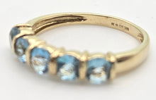 Load image into Gallery viewer, 2230 Vintage: 9ct Gold 5 Swiss Blue Topaz Stacker/Half-Hoop Ring
