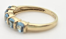 Load image into Gallery viewer, 2230 Vintage: 9ct Gold 5 Swiss Blue Topaz Stacker/Half-Hoop Ring
