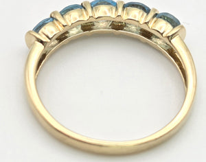 2230 Vintage: 9ct Gold 5 Swiss Blue Topaz Stacker/Half-Hoop Ring