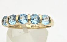 Load image into Gallery viewer, 2230 Vintage: 9ct Gold 5 Swiss Blue Topaz Stacker/Half-Hoop Ring
