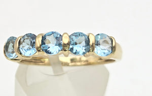 2230 Vintage: 9ct Gold 5 Swiss Blue Topaz Stacker/Half-Hoop Ring
