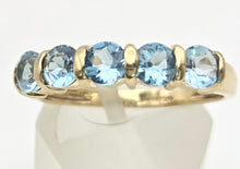 Load image into Gallery viewer, 2230 Vintage: 9ct Gold 5 Swiss Blue Topaz Stacker/Half-Hoop Ring
