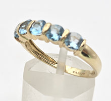Load image into Gallery viewer, 2230 Vintage: 9ct Gold 5 Swiss Blue Topaz Stacker/Half-Hoop Ring
