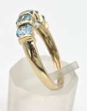 Load image into Gallery viewer, 2230 Vintage: 9ct Gold 5 Swiss Blue Topaz Stacker/Half-Hoop Ring
