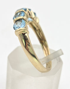 2230 Vintage: 9ct Gold 5 Swiss Blue Topaz Stacker/Half-Hoop Ring