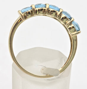 2230 Vintage: 9ct Gold 5 Swiss Blue Topaz Stacker/Half-Hoop Ring