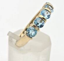 Load image into Gallery viewer, 2230 Vintage: 9ct Gold 5 Swiss Blue Topaz Stacker/Half-Hoop Ring
