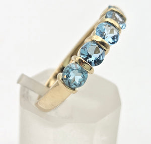 2230 Vintage: 9ct Gold 5 Swiss Blue Topaz Stacker/Half-Hoop Ring