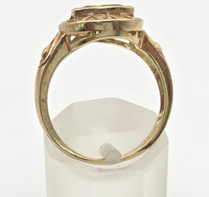 2232 ld Shield-- Cut Peridot Ornate Signet Ring