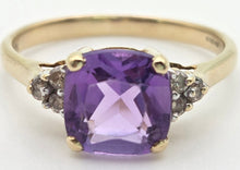 Load image into Gallery viewer, 2235 Vintage: 9ct Gold Cushion Cut Lilac Amethyst Diamond Dress Ring
