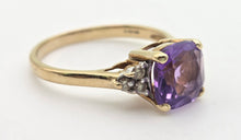 Load image into Gallery viewer, 2235 Vintage: 9ct Gold Cushion Cut Lilac Amethyst Diamond Dress Ring
