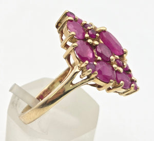 2237 Vintage: 9ct Gold 21 Rubies Statement Cluster Ring- Wow