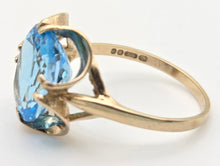 Load image into Gallery viewer, Vintage: 9ct Gold Faceted Cut Swiss Blue Topaz ring - From 1976
