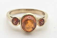 Load image into Gallery viewer, 2241 Vintage: 9ct Gold Bezel Set Orange Citrines Trilogy Ring
