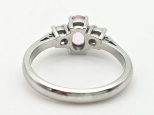 2243 Vintage; 9ct White Gold Pink Morganites Daimons 3-Stone Ring